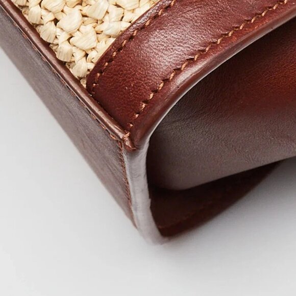 Yves Saint Laurent Natural Raffia and Calfskin Leather Toy Monogram Cabas Bag - Picture 4 of 12